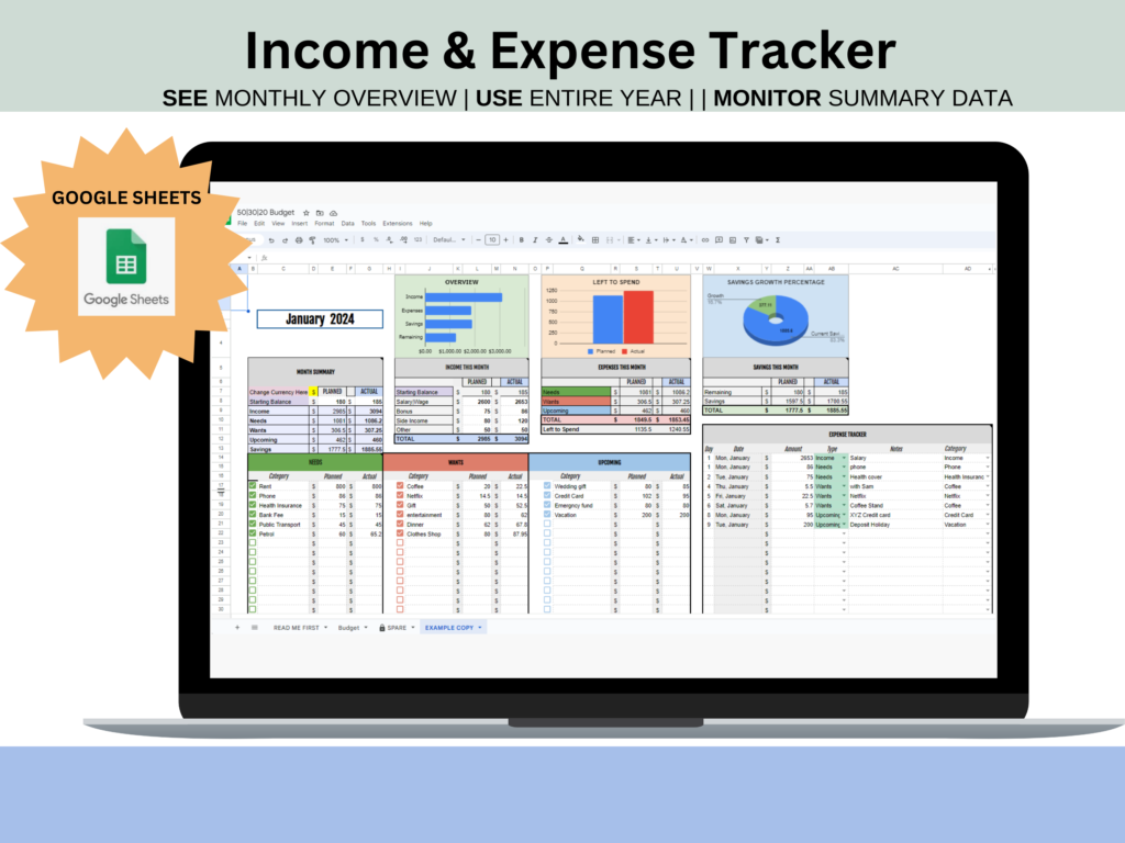 Income and Expense Budget Tracker Google Spreadsheet. An easy way for your to manage your income and expenses by Google Spreadsheet.